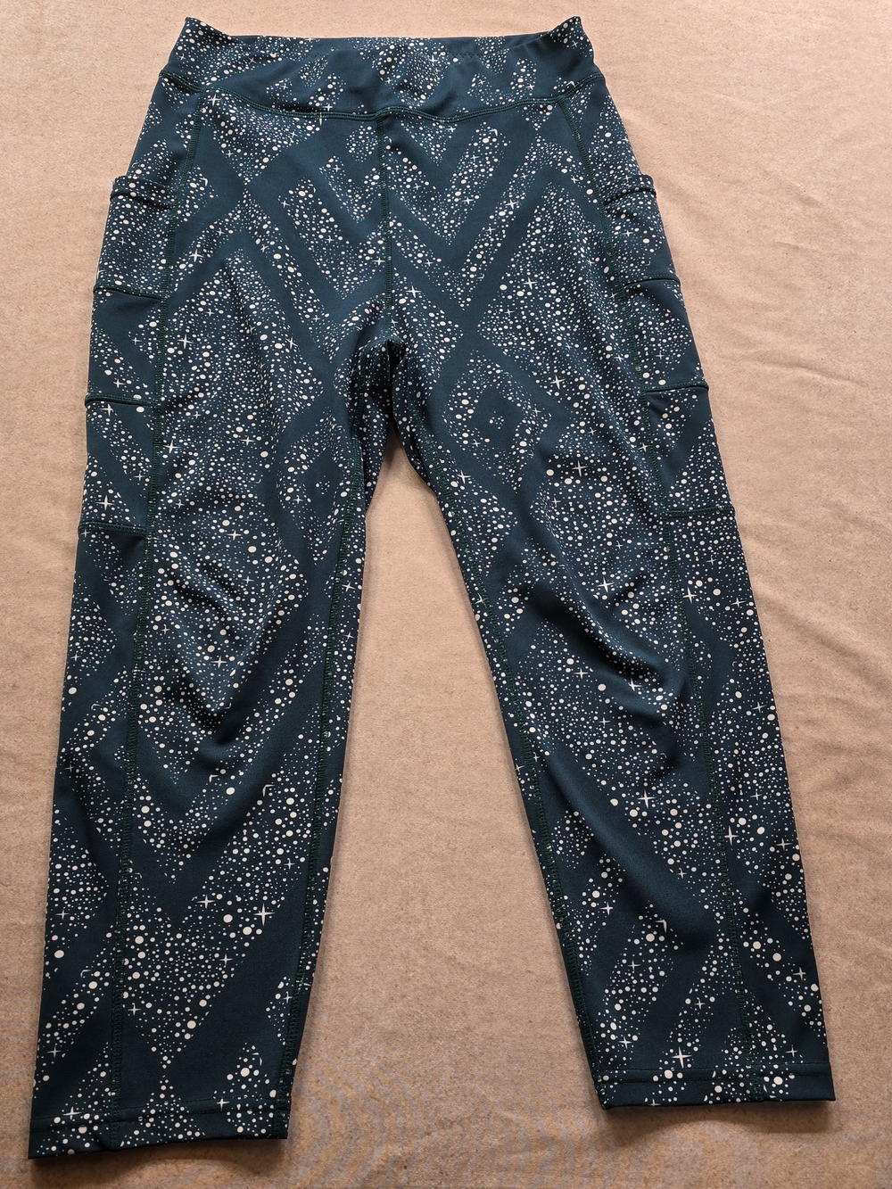 POP Fit Women’s Large Teal Celestial Capri Leggings Pocket Activewear